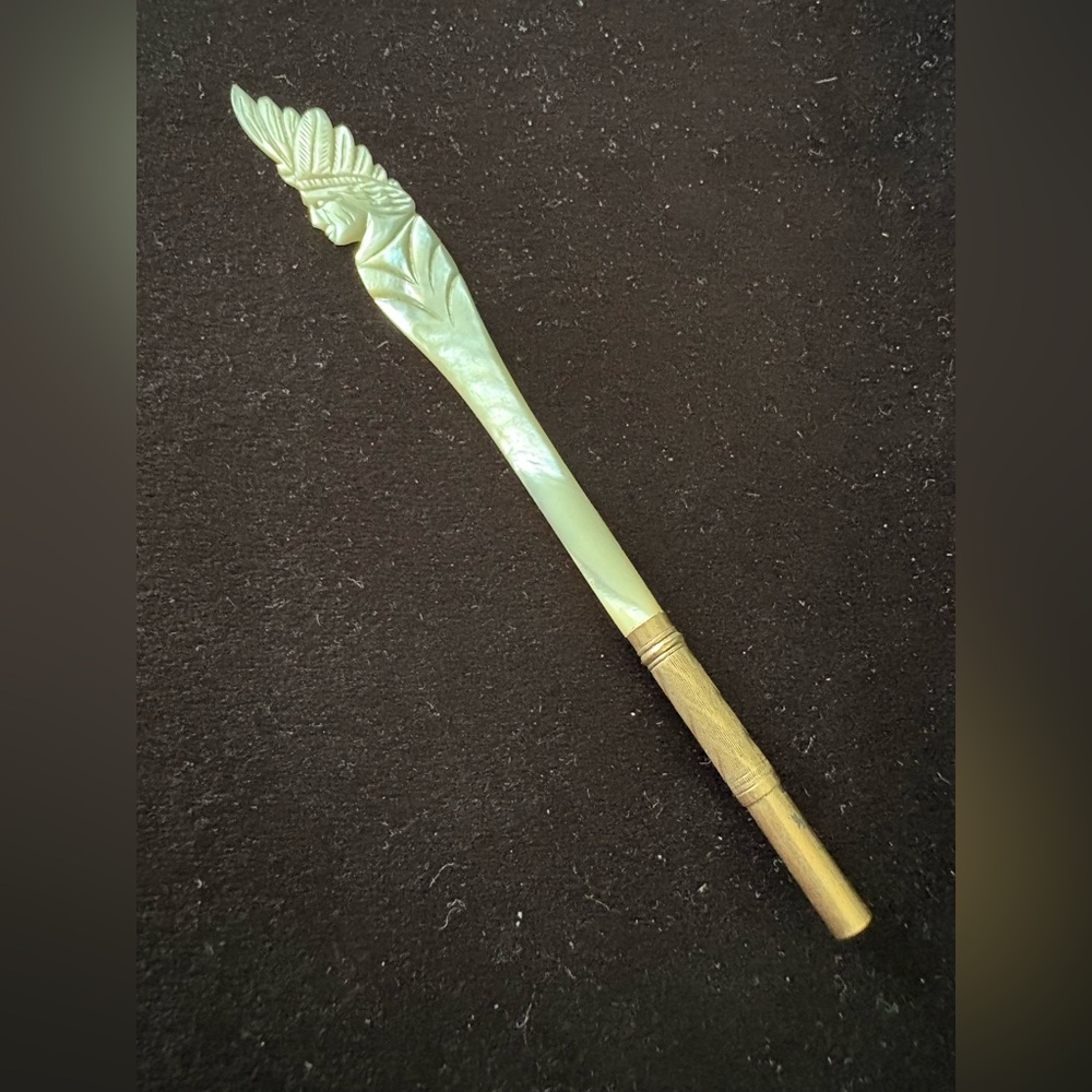Antique Carved Mother-Of-Pearl Dip Pen Holder & Letter Opener. Circa 1800’s